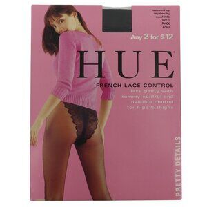 HUE Womens Size 1 French Lace Control Sheer Leg Pantyhose Black Style 5970 NEW